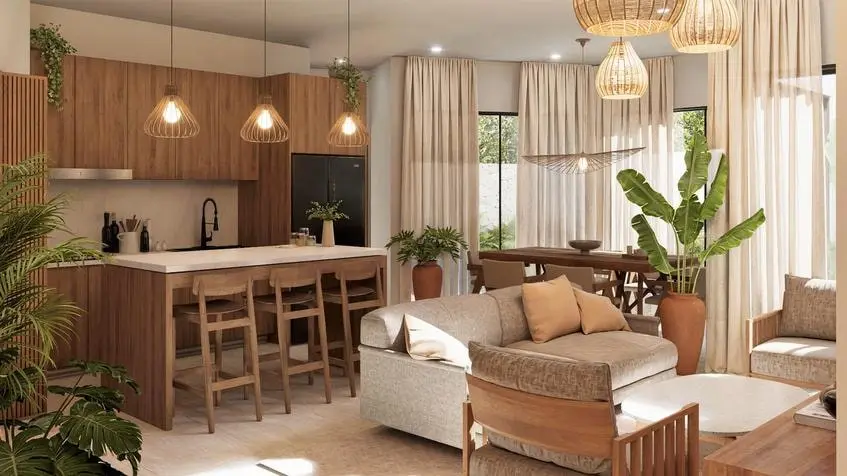 Sala con cocina modelo Tzalam Balche Villas Tulum Country