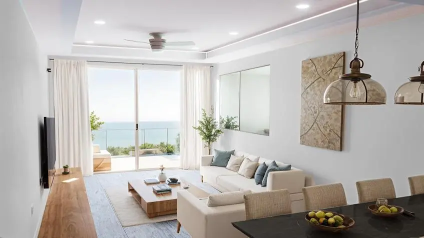 Ocean view living room at Thea Condos Puerto Morelos