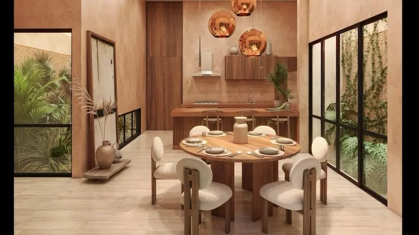 Dining room with garden view in Bolera Temozón Norte Merida