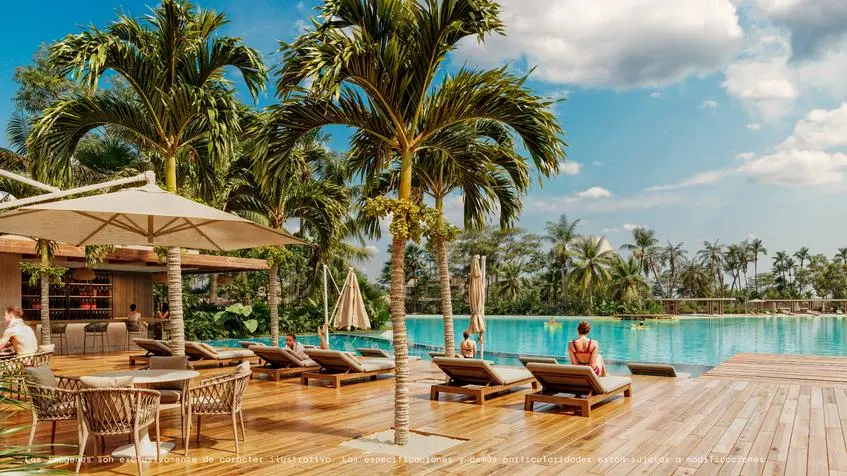 Deck junto al lago en Blu Lagun Merida