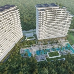 Vue semi-aérienne de deux tours de Nautica Residences Cancun