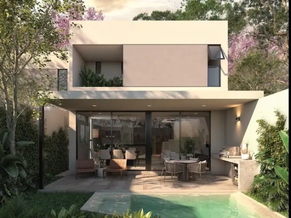 Rear facade with pool in Rosamora Merida Conkal