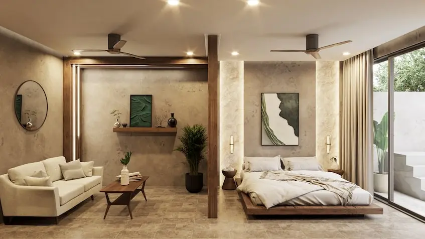 Recámara con sala en Mila Condos Playa del Carmen