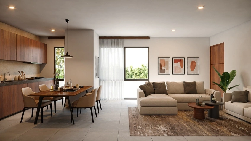 Living room with dining room in Barrio Norte Merida