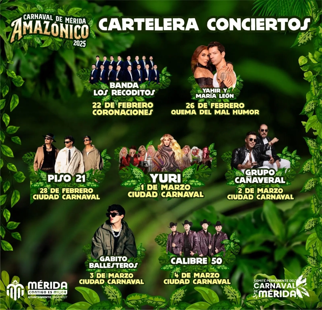 Tous les artistes de la programmation du Carnaval de Mérida Yucatan