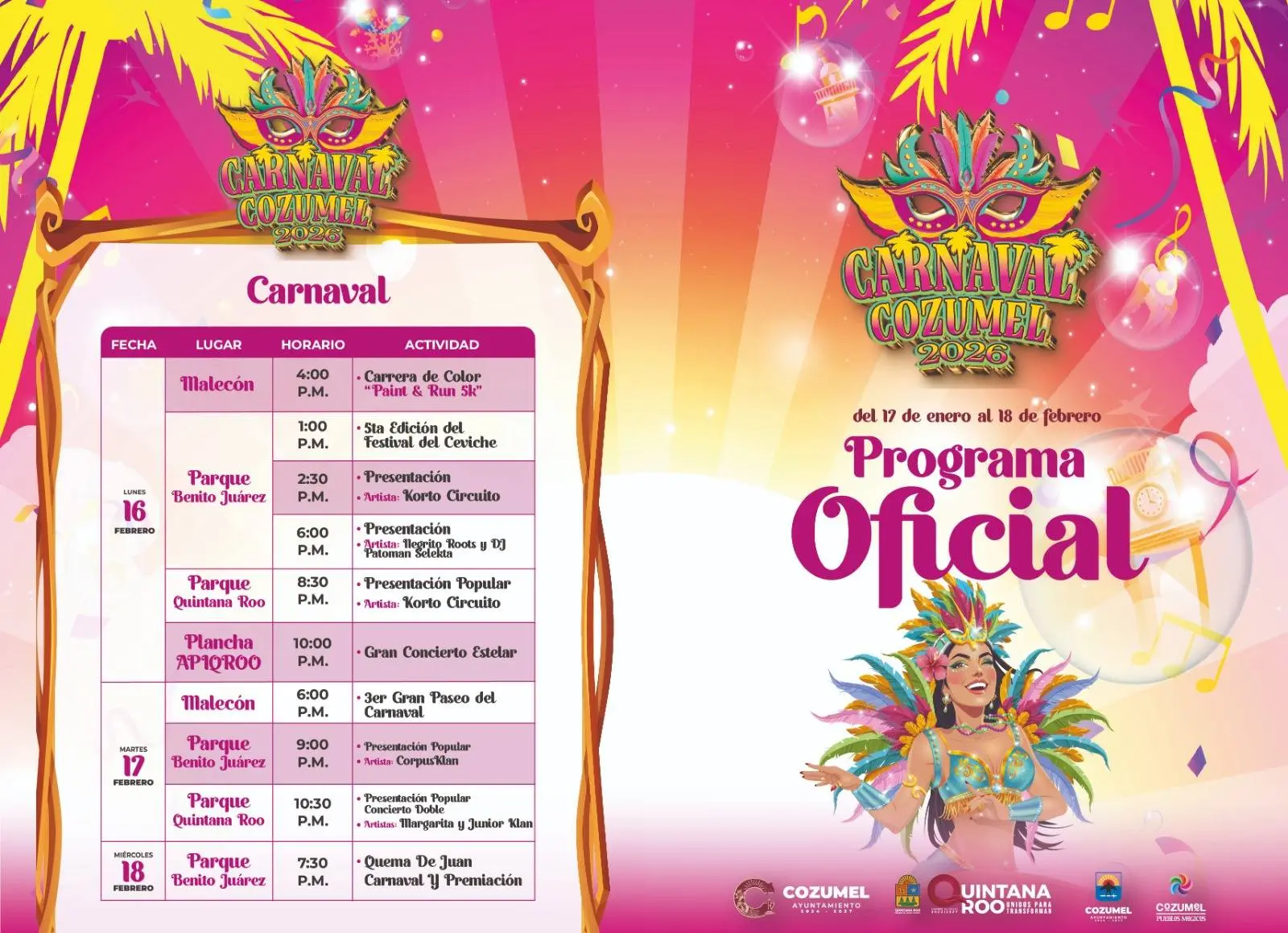 Presentan la cartelera artística del Carnaval Cozumel 2026