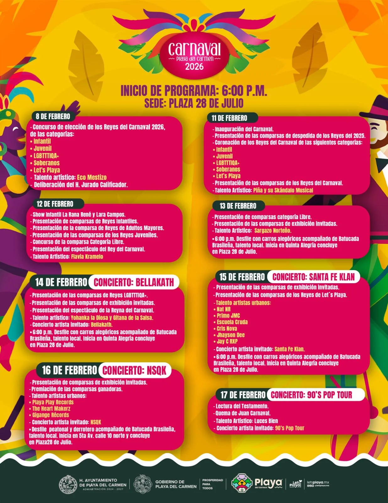 Official Lineup Playa del Carmen Carnival 2026