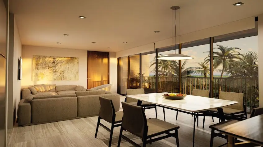 Salle à manger avec vue sur la ville Water 9 Cancún à Via Cumbres