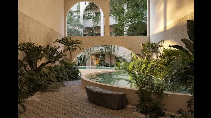 Piscine dans la cour de l'hôtel Vernal Mirador Tulum