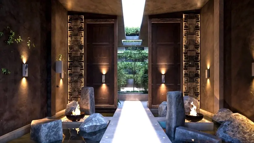 Entrée principale à côté du hall d'entrée de l'hôtel Ekab Tulum