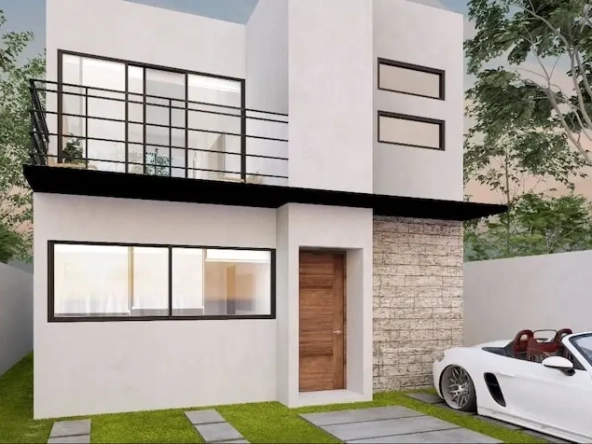 Fachada frontal con Jardin Casa Sevilla Playa del Carmen