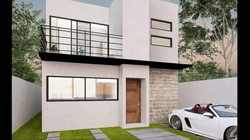 Fachada frontal con Jardin Casa Sevilla Playa del Carmen