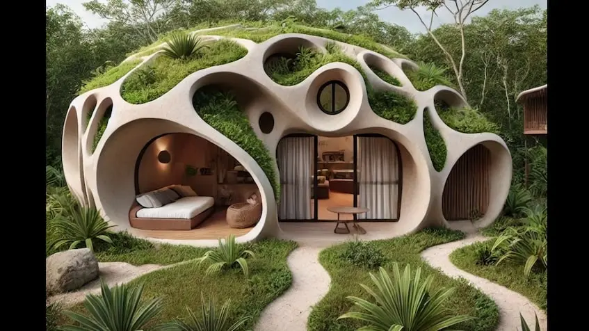Une maison avec de l'herbe au sol à Quinto Elemento Tulum