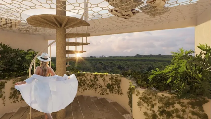 Coucher de soleil sur le toit de Vernal Mirador Tulum