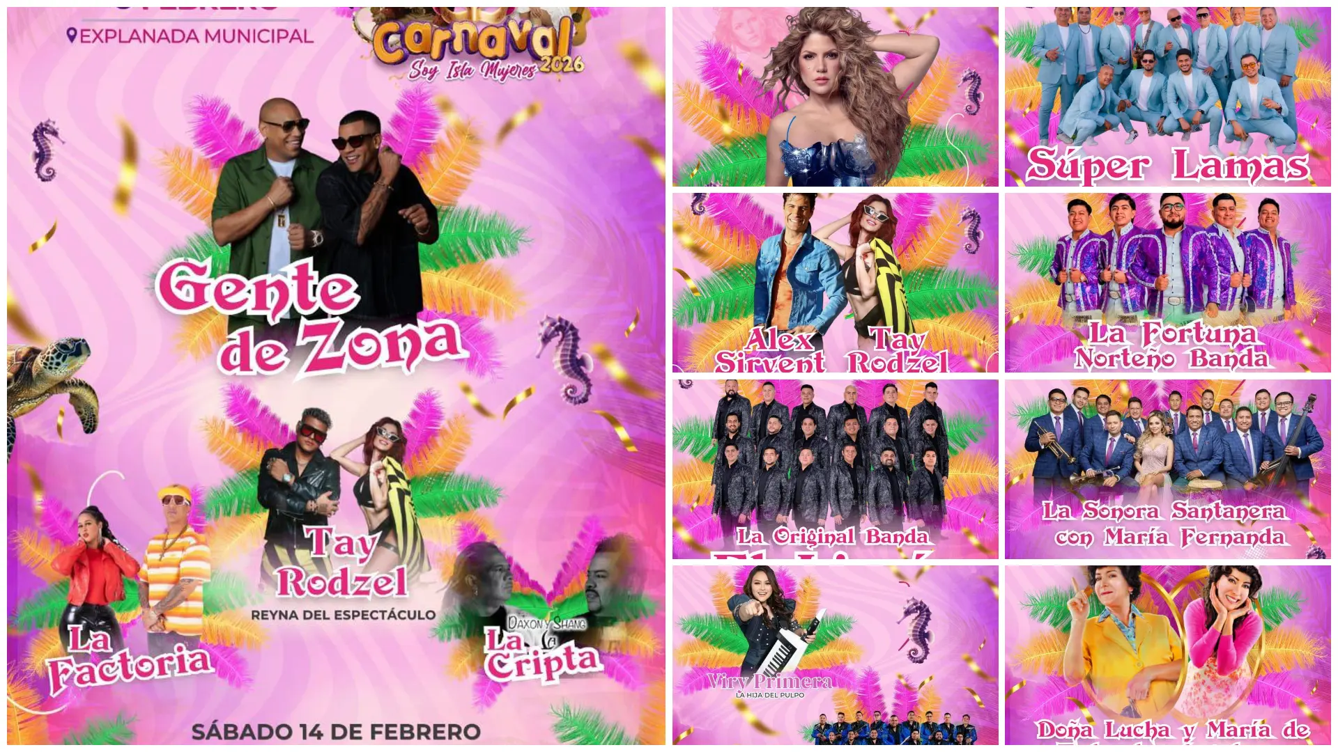 Artistic lineup of the Isla Mujeres Carnival 2026 – Continental Zone