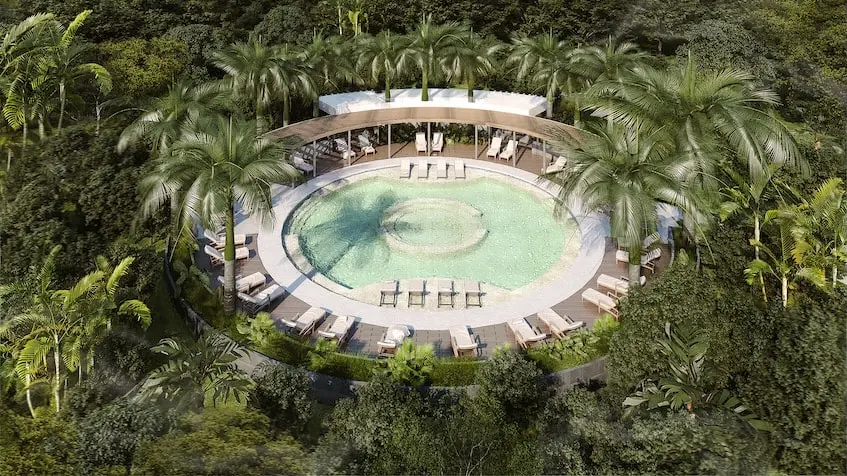 Vista Aerea Alberca en Selvamia Xpu-Ha Beach Lotes Residenciales en Venta