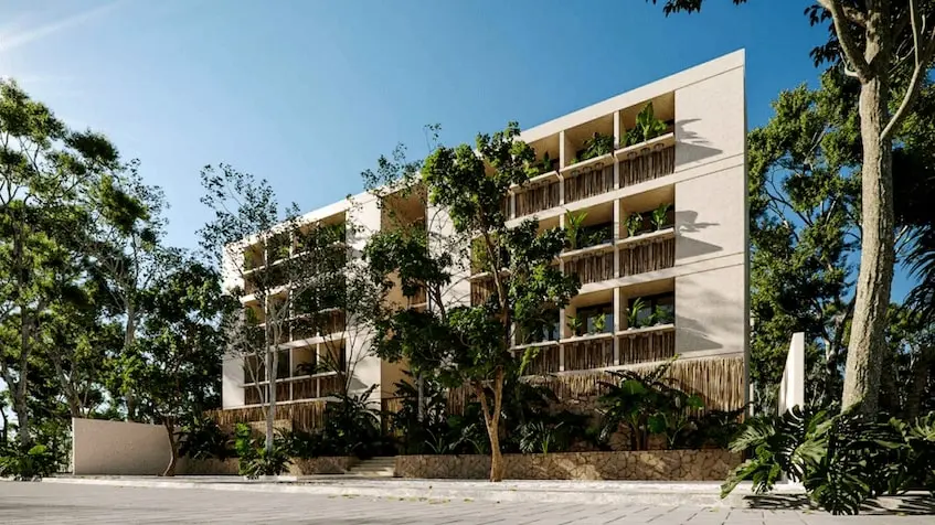 Entrada principal residencial Baktun Tulum