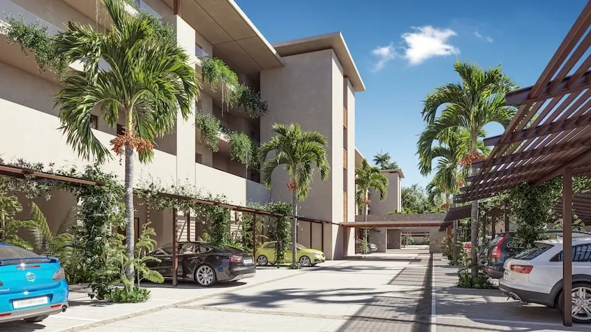 Façade du parking d'Oceanna Residences Playa del Carmen