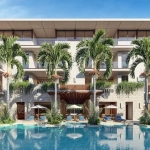 Façade arrière de la piscine d'Oceanna Residences Playa del Carmen