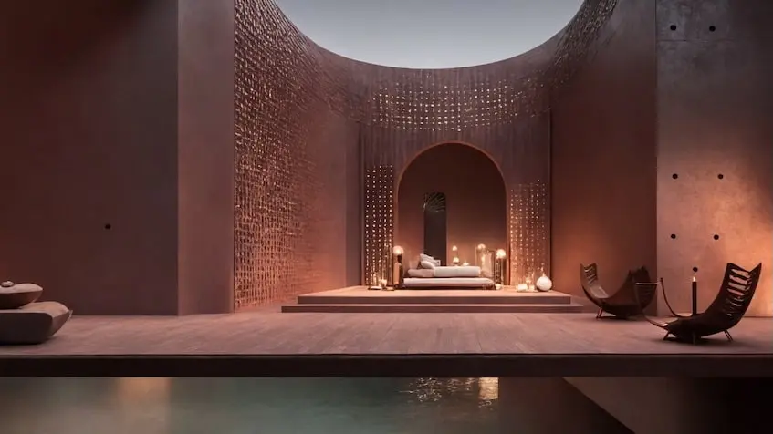 Secondary lobby between towers at Omen Tulum