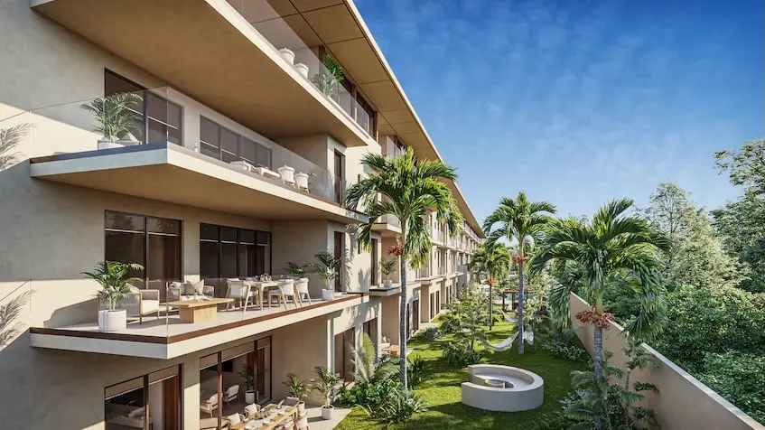 Façade arrière du jardin à Oceanna Residences Playa del Carmen