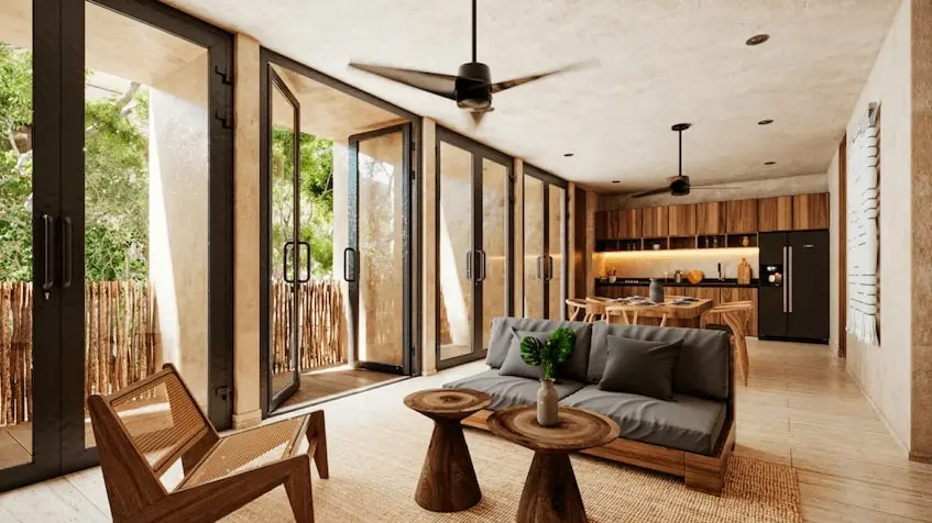 Sala con sillones en Baktun Tulum