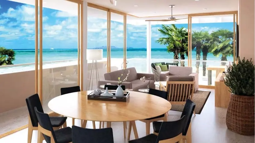 Sala comedor vista al mar en North Beach Cozumel