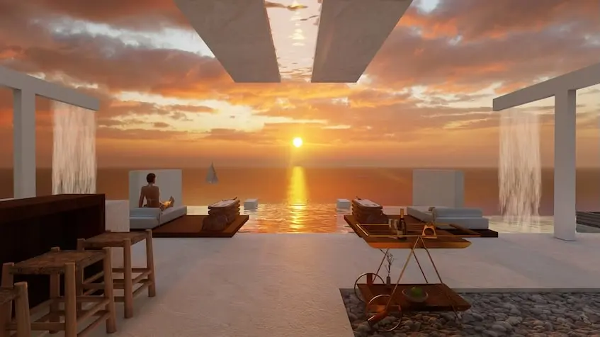 Coucher de soleil sur le toit de l'hôtel Existence Cozumel