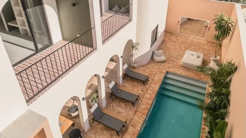 Aerial view of the pool at Casa Tabarka Tulum