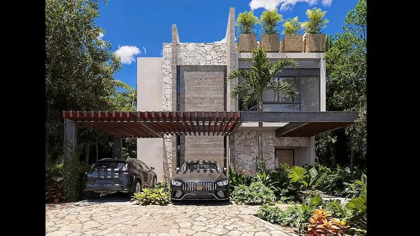 Fachada casas santuario en Manilka Playa del Carmen
