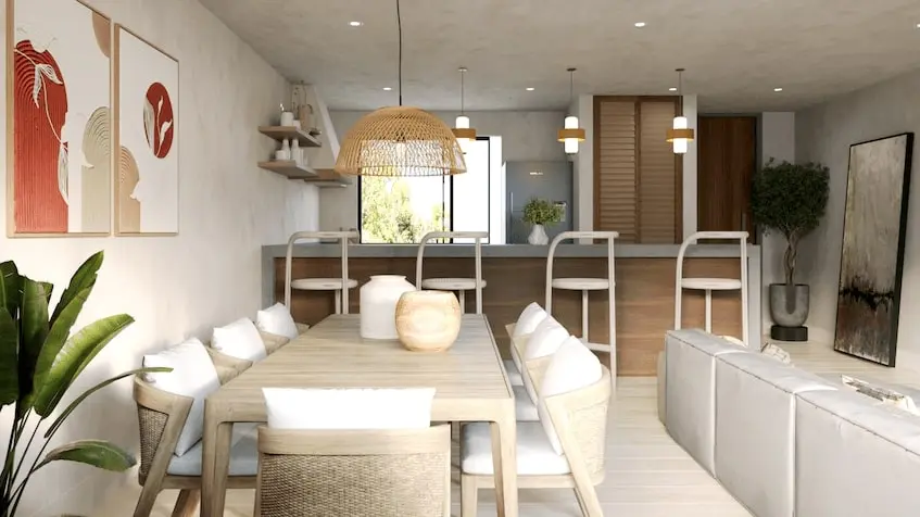 Sala con comedor en Koox Puerto Morelos