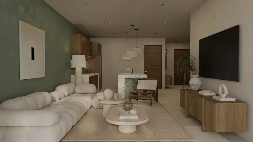 Living room with TV at Atabey Homes Tulum