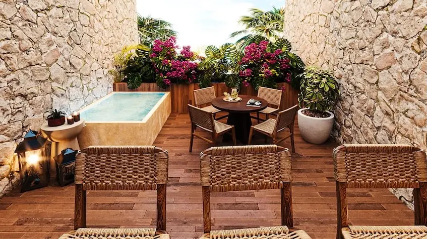Terrace with swimming pool at Zayanna Valladolid Yucatan