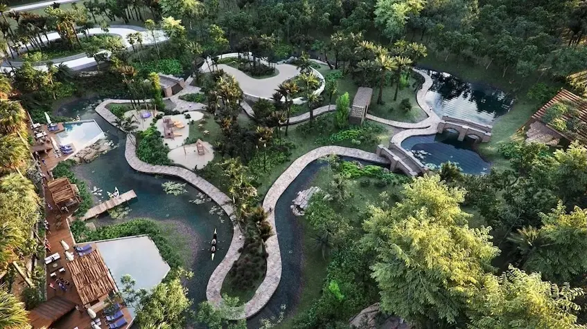 Aerial view of the aquatic circle in Zayanna Valladolid Yucatan