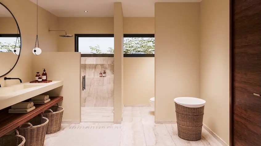 Baño secundario en Casa Itzamná mayakoba en Playa del Carmen