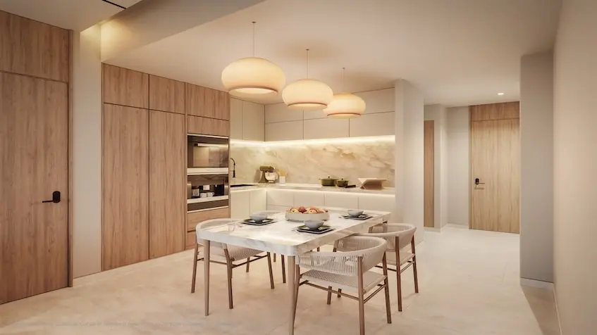 Comedor con cocina en Bay View Grand at Grand Island Cancun