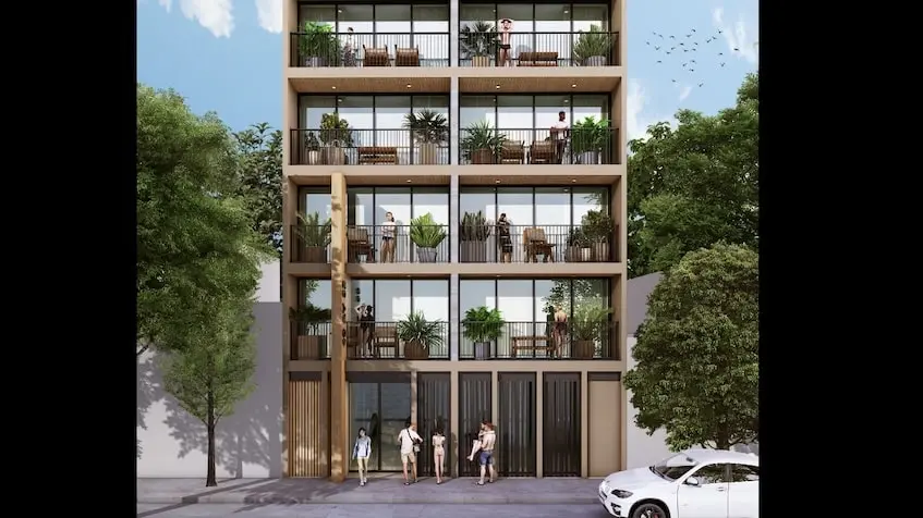 Main entrance façade in Almenara Playa del Carmen