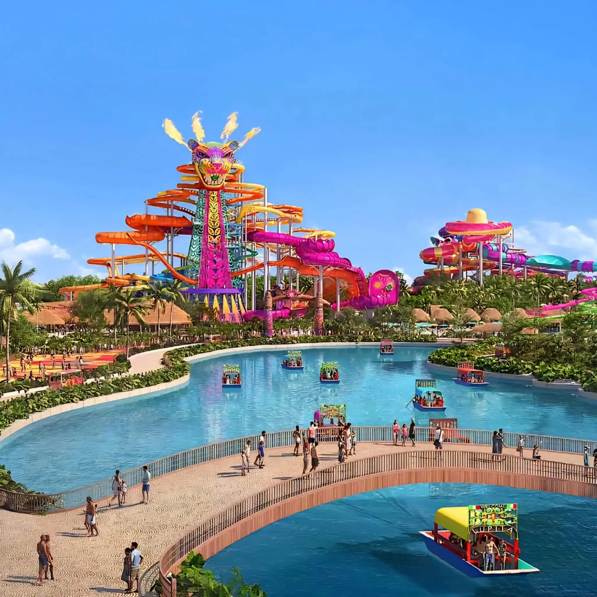 Lagoon with bridge at Loco Water Park Mahahual