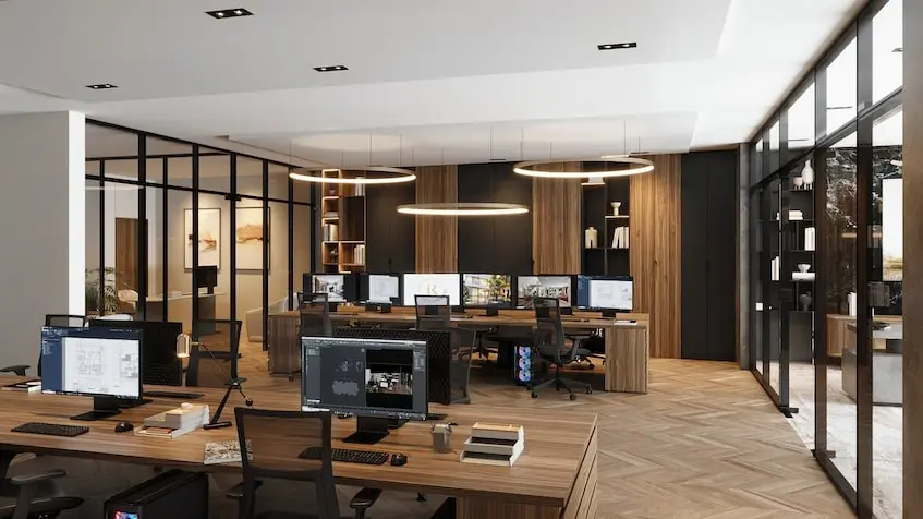 Una oficina con computadoras en Ketza Business Center Playa del Carmen