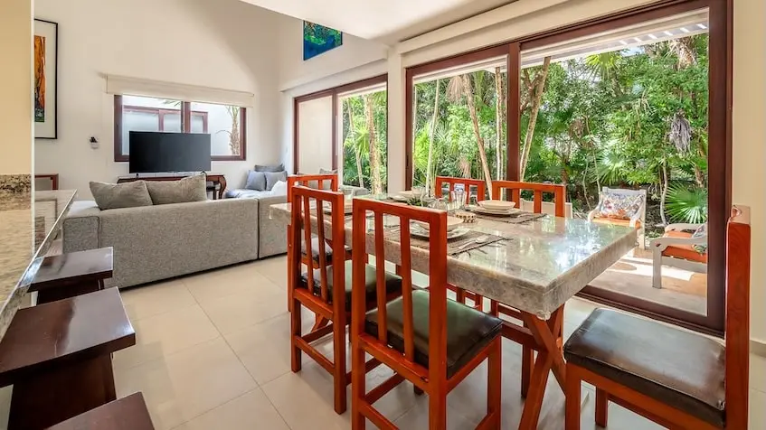 Living and dining room in Tao Ocean Akumal