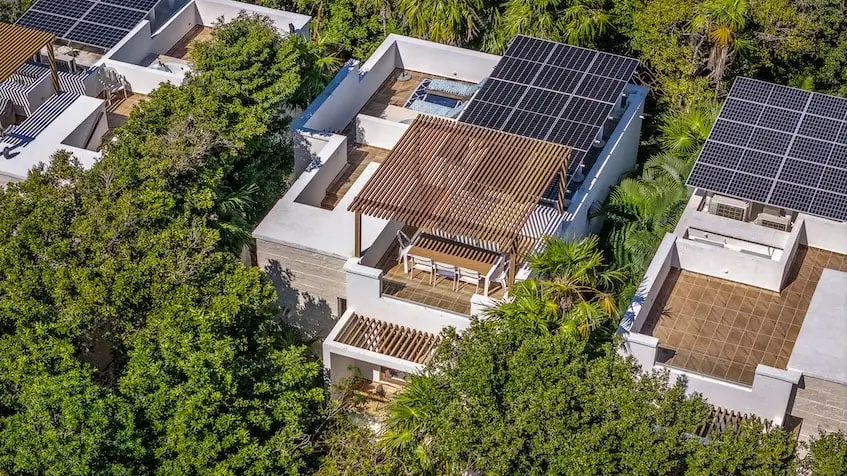 A terrace with solar panels at Tao Ocean Akumal