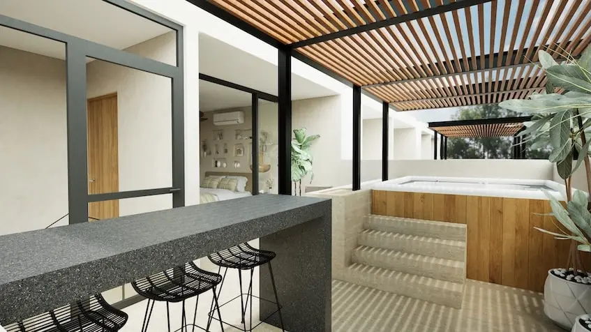 A terrace with solarium at Noil Luxury Houses Tulum