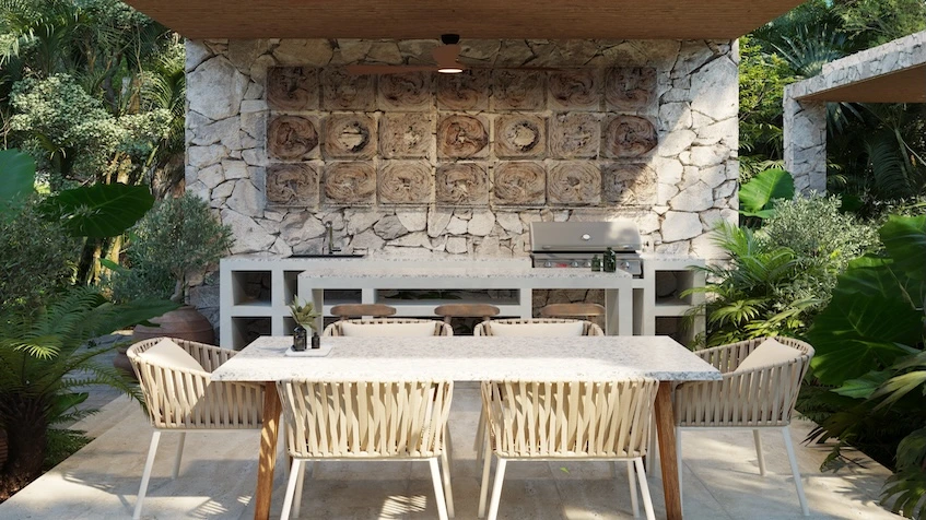 Comedor exterior en Villas Leembal Playa del Carmen