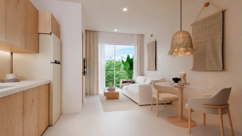 Interior departamento sala Elementi Tulum