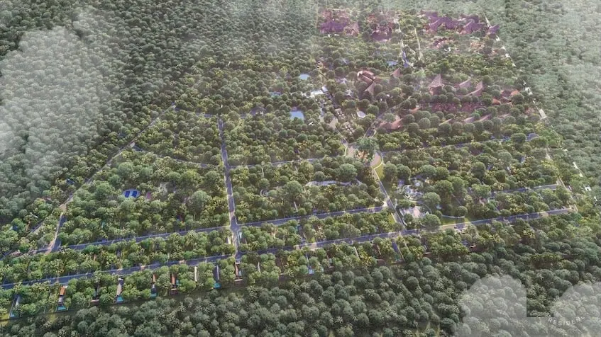 Aerial view of corner lots in Umaya eco residencial development, Valladolid