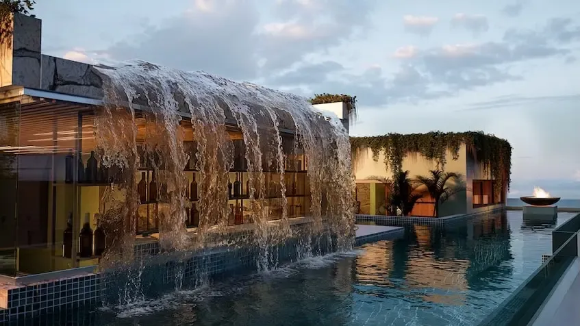 Cascada nocturna en Ayana Residences Playa del Carmen