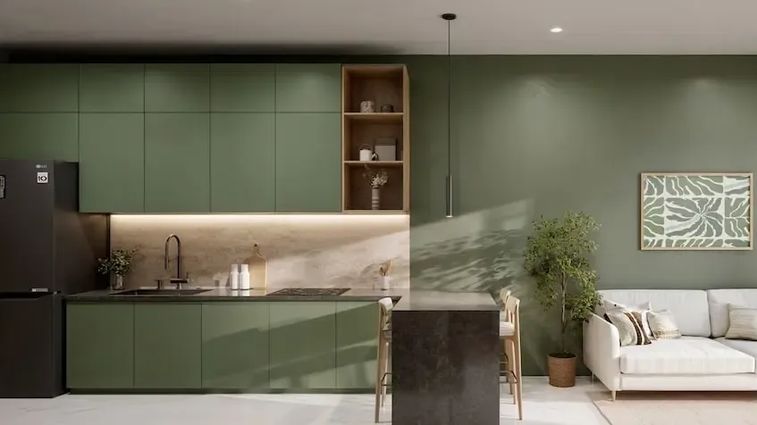 Interior Cocina verde en Ayana Residences Playa del Carmen