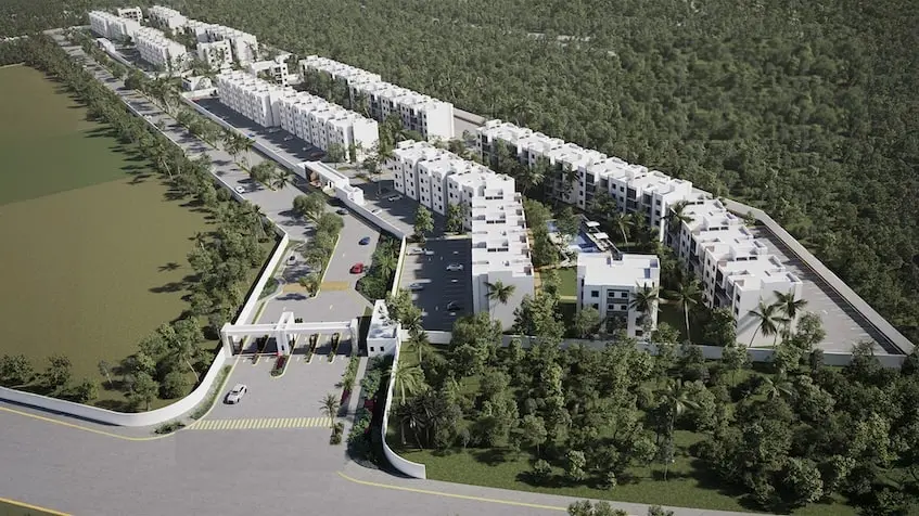 Aerial view of Valmira Living Cancun residential complex