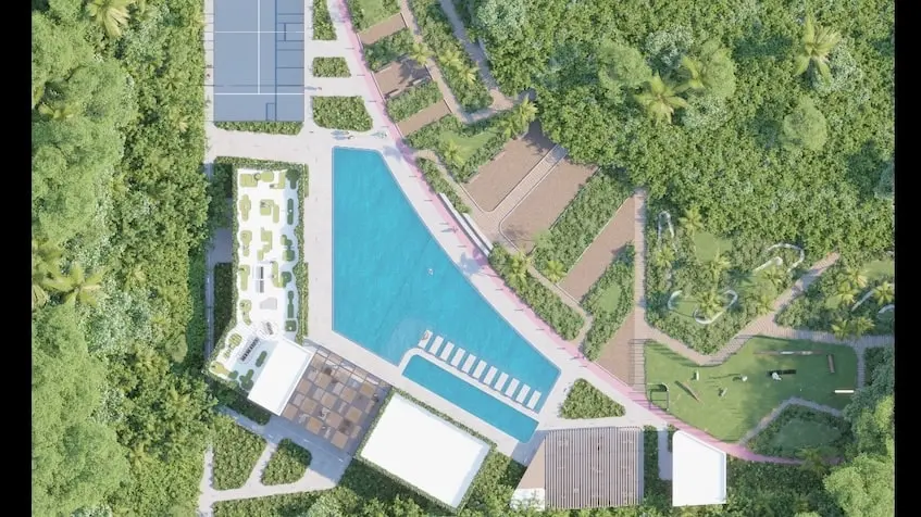 Alberca vista aerea Lumara Residencial Playa del Carmen