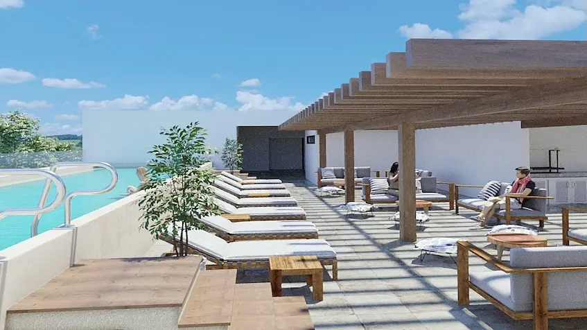 Asoleadero rooftop en Via 55 Playa del Carmen